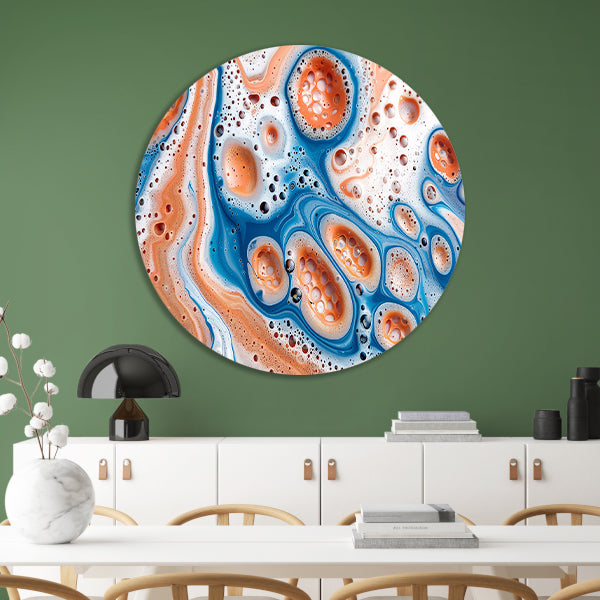 Abstracte kunst met bellen en vloeistof aluminium muurcirkel