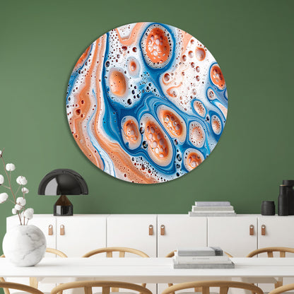 Abstracte kunst met bellen en vloeistof aluminium muurcirkel