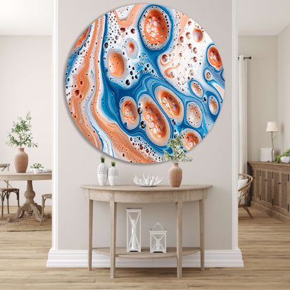 Abstracte kunst met bellen en vloeistof aluminium muurcirkel