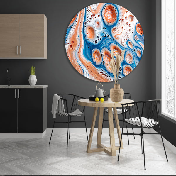 Abstracte kunst met bellen en vloeistof aluminium muurcirkel