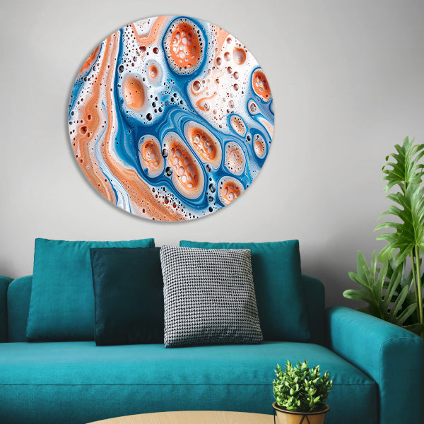 Abstracte kunst met bellen en vloeistof aluminium muurcirkel