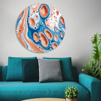 Abstracte kunst met bellen en vloeistof aluminium muurcirkel