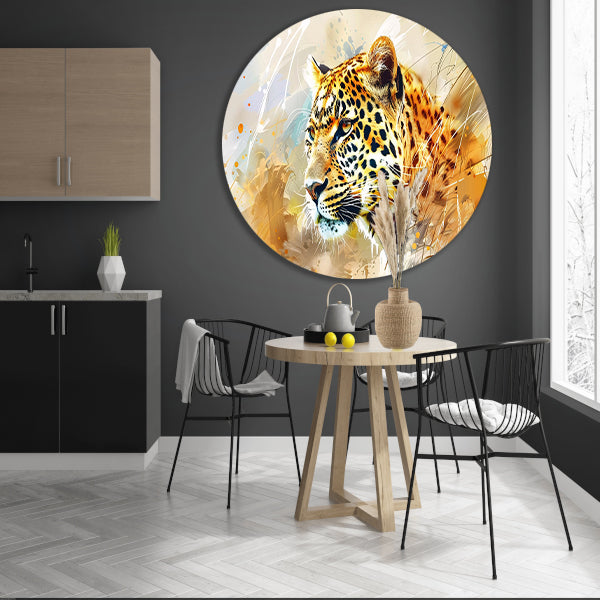 Abstract schilderij van een luipaard aluminium muurcirkel