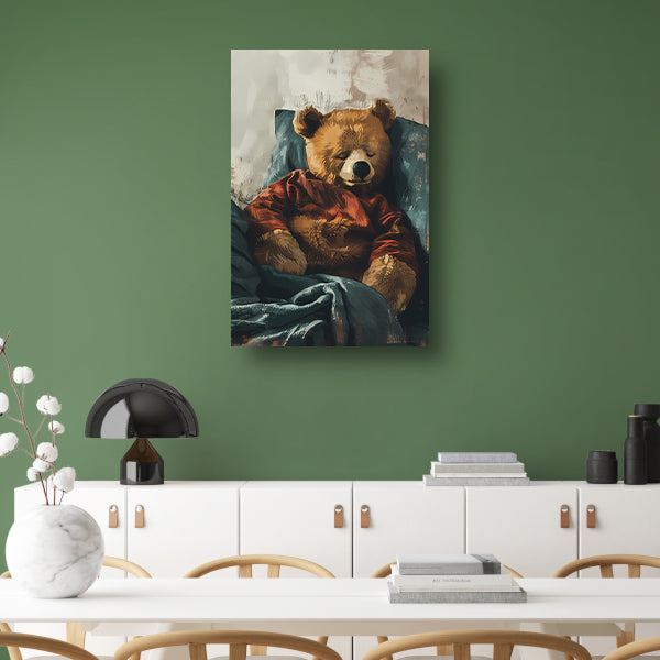 Digitale kunst van een slapende teddybeer poster