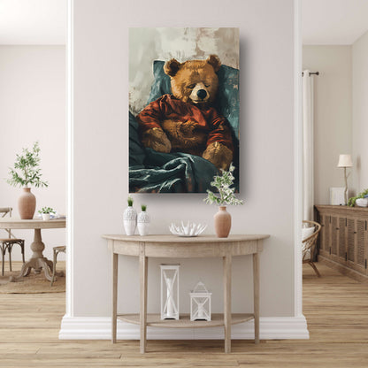 Digitale kunst van een slapende teddybeer canvas