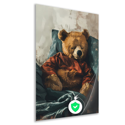 Digitale kunst van een slapende teddybeer poster