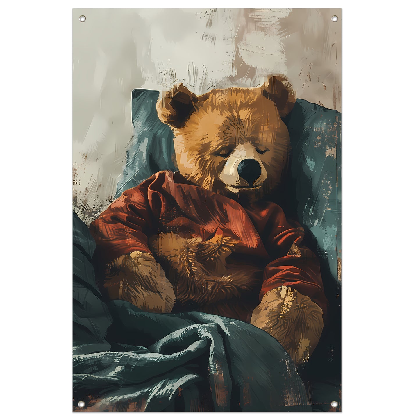 Digitale kunst van een slapende teddybeer tuinposter