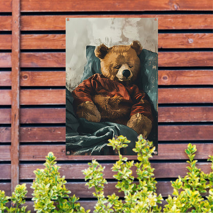 Digitale kunst van een slapende teddybeer tuinposter