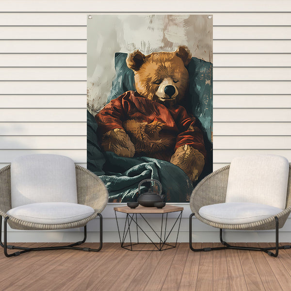 Digitale kunst van een slapende teddybeer tuinposter