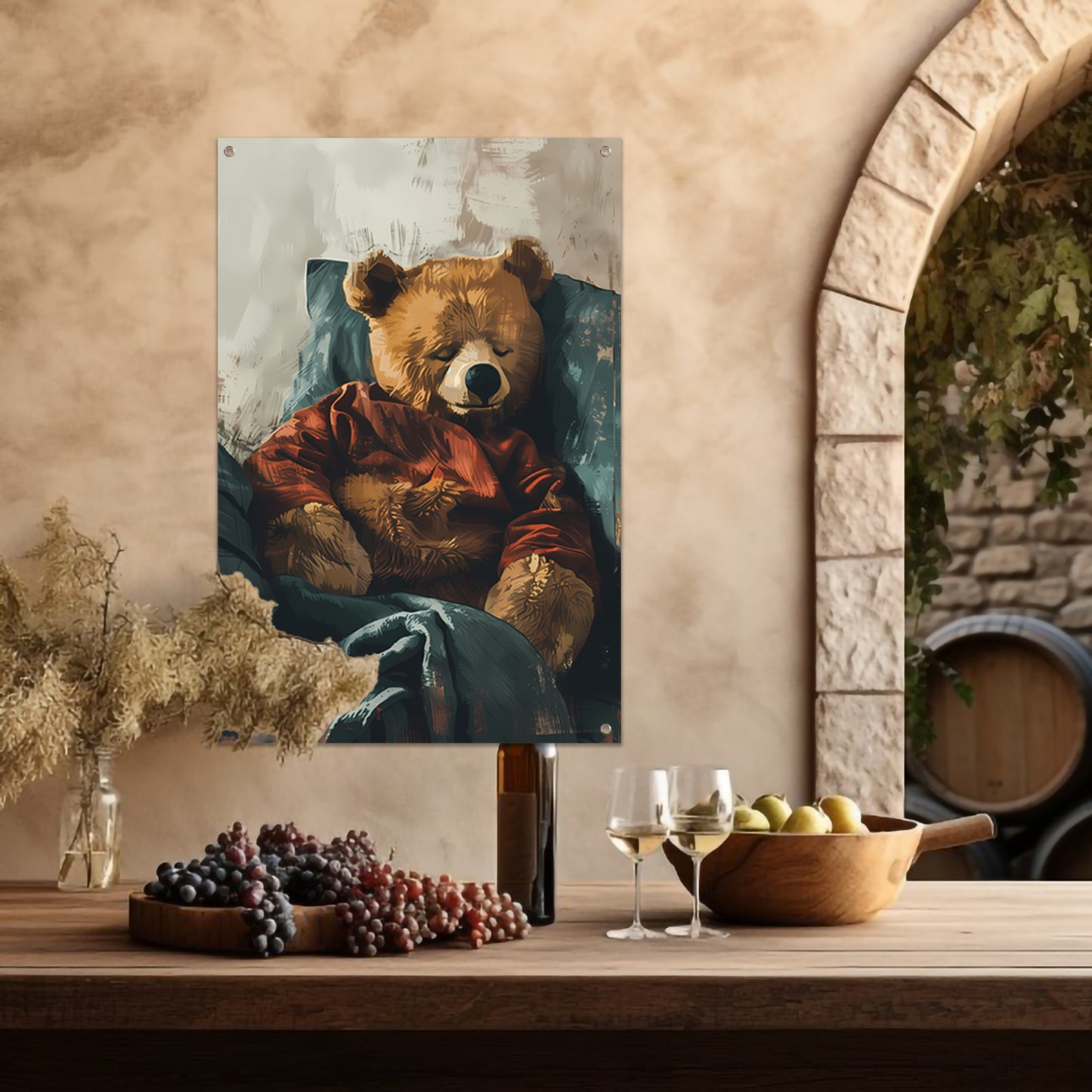 Digitale kunst van een slapende teddybeer tuinposter