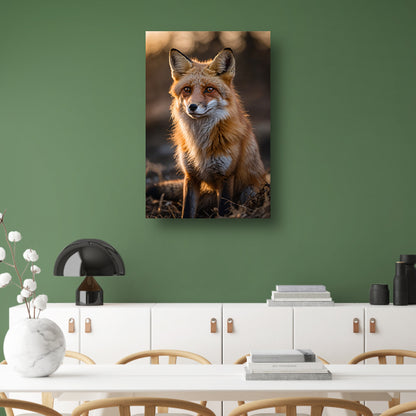 Prachtige vos tijdens zonsondergang in natuur poster