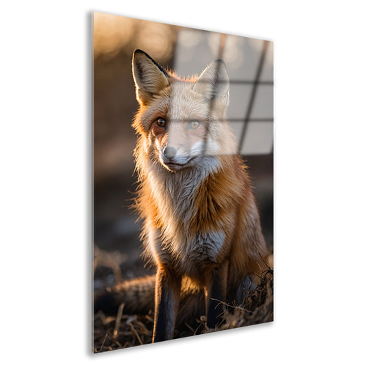 Prachtige vos tijdens zonsondergang in natuur acrylglas