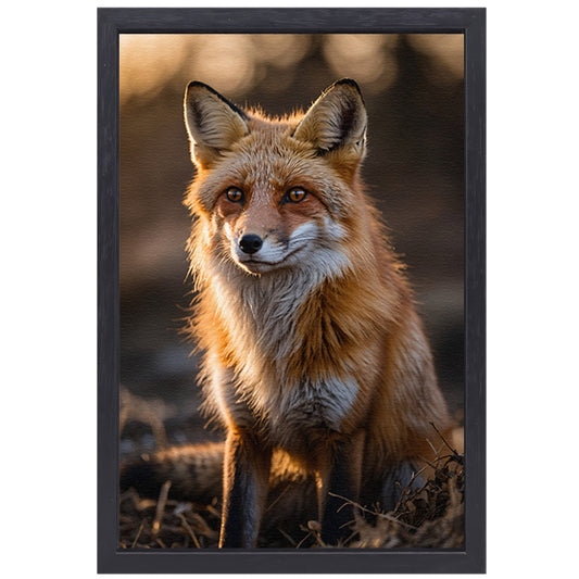 Prachtige vos tijdens zonsondergang in natuur canvas met baklijst