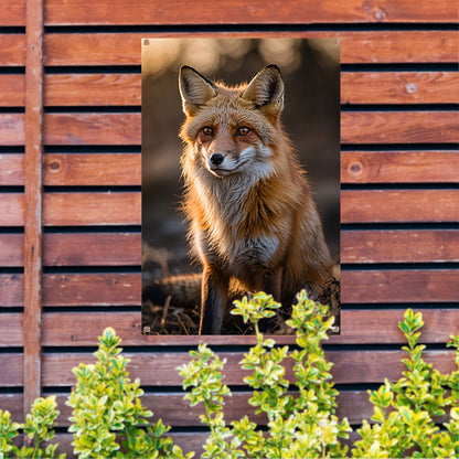 Prachtige vos tijdens zonsondergang in natuur tuinposter