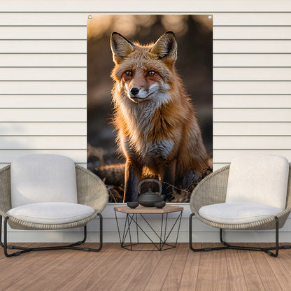 Prachtige vos tijdens zonsondergang in natuur tuinposter