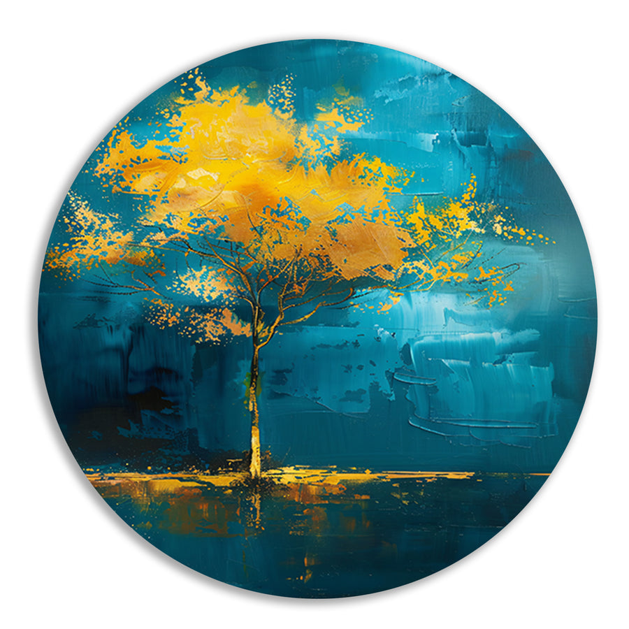 Abstracte boom met gele en blauwe kleuren forex muurcirkel