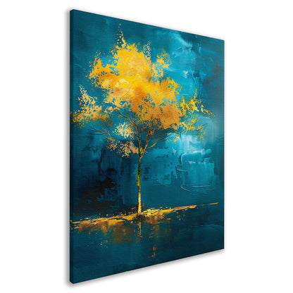 Abstracte boom met gele en blauwe kleuren canvas
