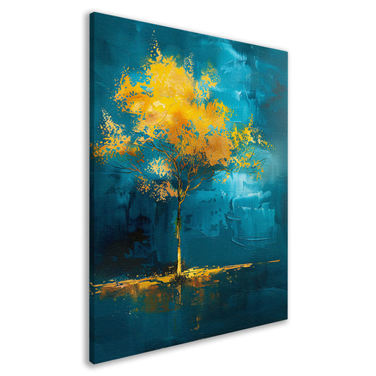 Abstracte boom met gele en blauwe kleuren canvas