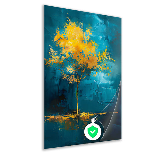 Abstracte boom met gele en blauwe kleuren poster