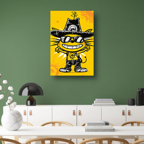 Coole Graffiti Kat met Zonnebril canvas met baklijst