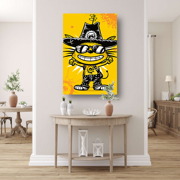 Coole Graffiti Kat met Zonnebril canvas met baklijst