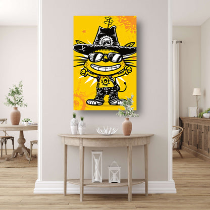 Coole Graffiti Kat met Zonnebril canvas met baklijst