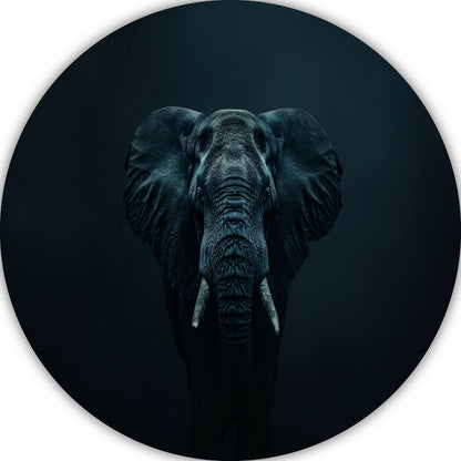 Olifant in het donker met zichtbare schaduwen aluminium muurcirkel