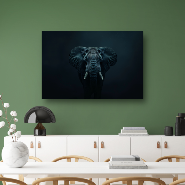 Olifant in het donker met zichtbare schaduwen acrylglas
