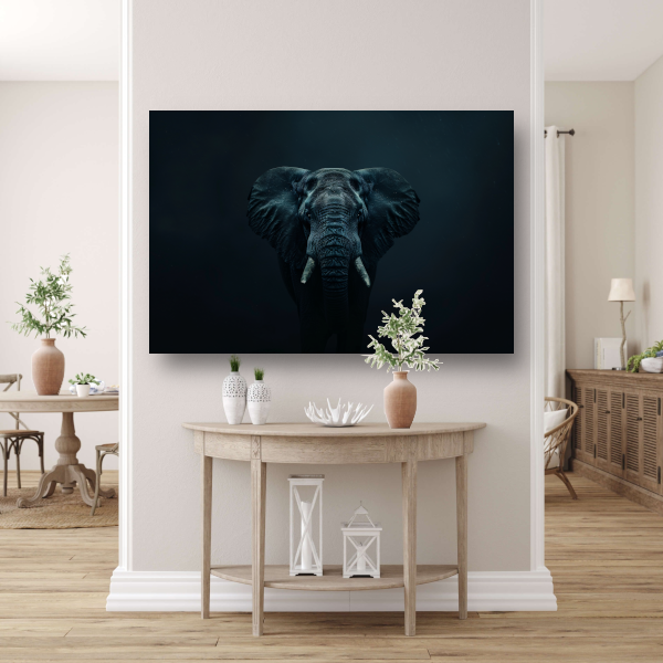 Olifant in het donker met zichtbare schaduwen canvas