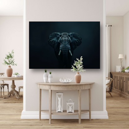Olifant in het donker met zichtbare schaduwen acrylglas