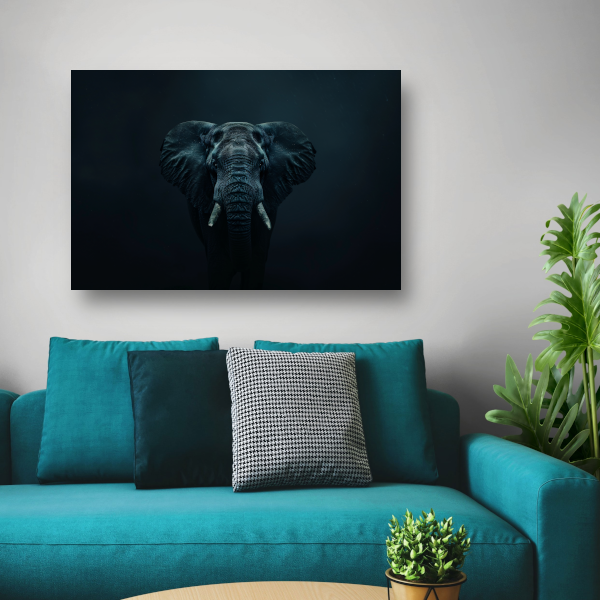Olifant in het donker met zichtbare schaduwen acrylglas
