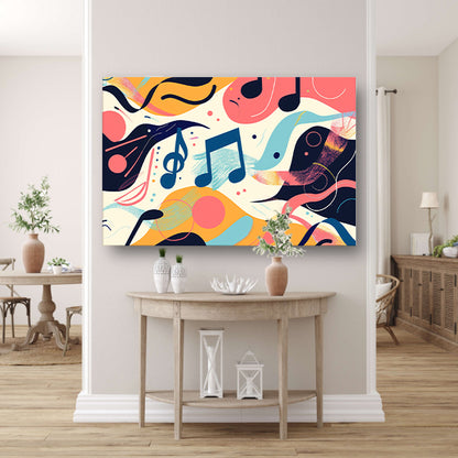Abstracte kleurrijke muzieknotities in beweging acrylglas