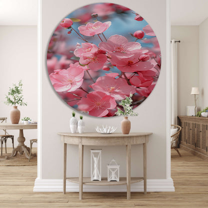 Zachtroze Bloesems in Lentezon aluminium muurcirkel