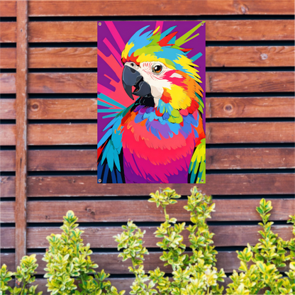 Kleurrijke papegaai in moderne popart stijl tuinposter