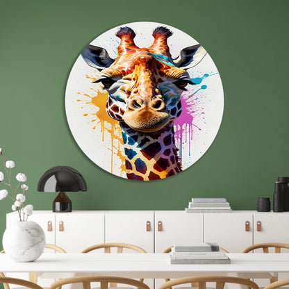 Modern kleurrijk giraffehoofd in popartstijl aluminium muurcirkel