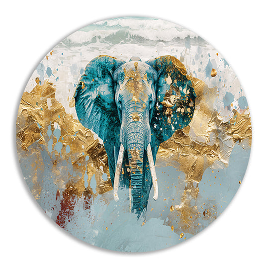 Dynamische abstracte olifant bij zee aluminium muurcirkel