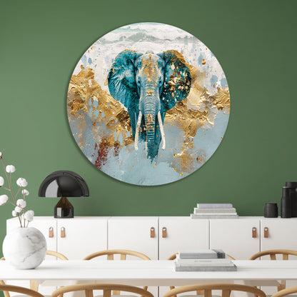 Dynamische abstracte olifant bij zee aluminium muurcirkel