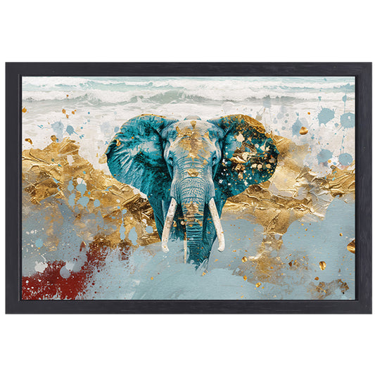 Dynamische abstracte olifant bij zee canvas met baklijst