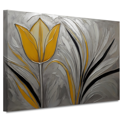 Abstracte Gele Tulp op Zilveren Achtergrond canvas