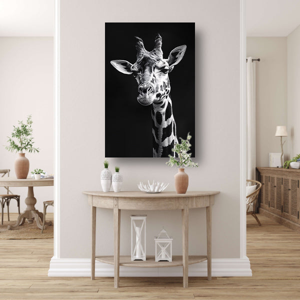 Zwart-wit portret van een giraffe canvas