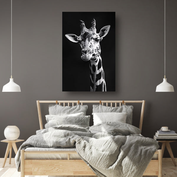 Zwart-wit portret van een giraffe canvas