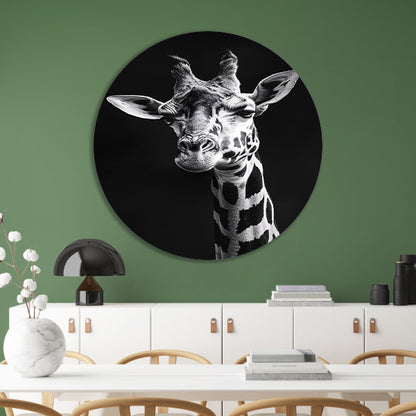 Zwart-wit portret van een giraffe aluminium muurcirkel
