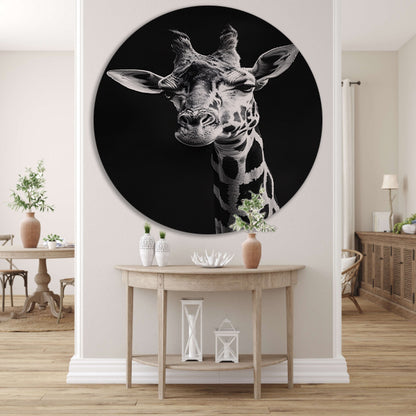 Zwart-wit portret van een giraffe aluminium muurcirkel