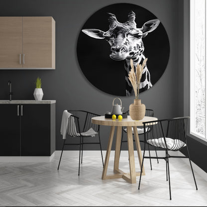 Zwart-wit portret van een giraffe aluminium muurcirkel