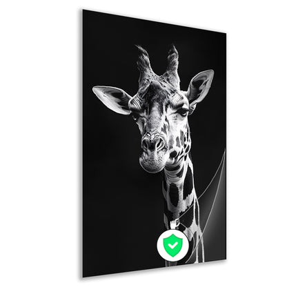 Zwart-wit portret van een giraffe poster