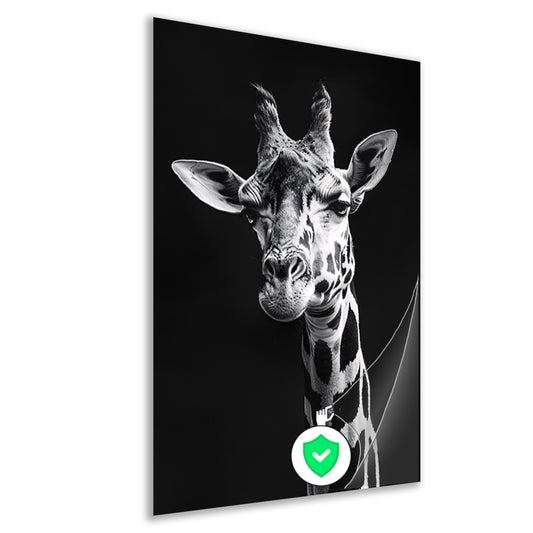 Zwart-wit portret van een giraffe poster
