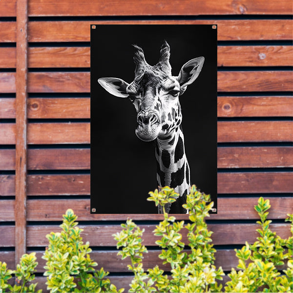 Zwart-wit portret van een giraffe tuinposter