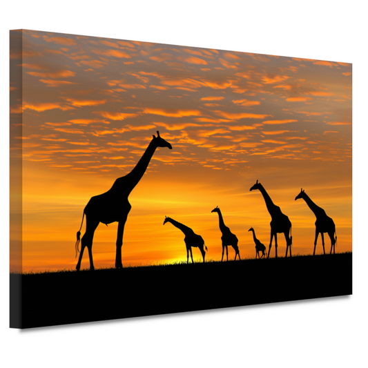Silhouetgiraffes Zonsondergang Savanne canvas