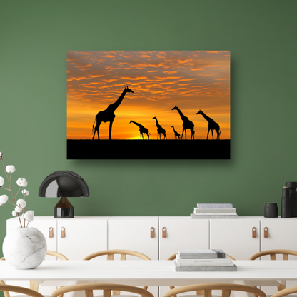 Silhouetgiraffes Zonsondergang Savanne canvas