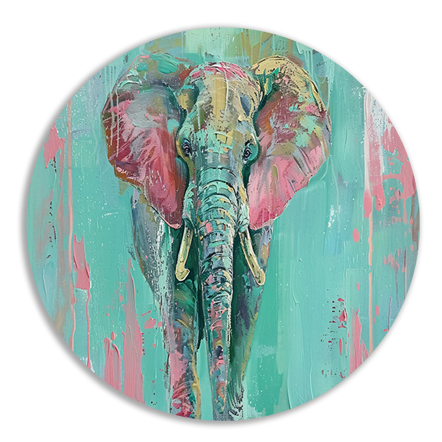 Abstract kleurrijk olifant schilderij aluminium muurcirkel